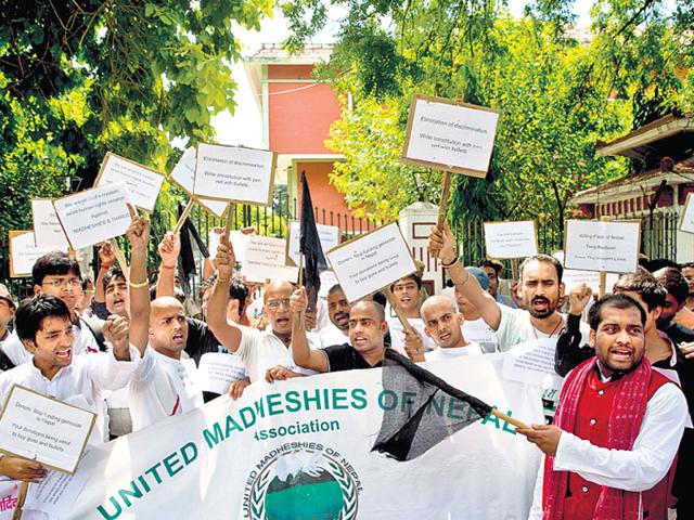 Madhesis protest against Nepal Constitution in New Delhi. (AP File Photo) Madhesis protest against Nepal Constitution in New Delhi. (AP File Photo)