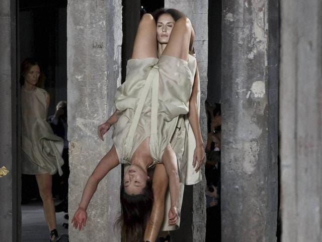 Models wear creations for American designer Rick Owens' as part of his Spring-Summer 2016 ready-to-wear fashion collection, presented during the Paris Fashion Week. (AP) Models wear creations for American designer Rick Owens' as part of his Spring-Summer 2016 ready-to-wear fashion collection, presented during the Paris Fashion Week. (AP)