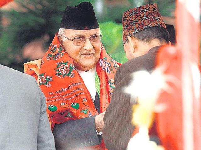 Newly-elected Nepalese Prime Minister KP Sharma Oli at his swearing-in ceremony in Kathmandu. (AFP File Photo) Newly-elected Nepalese Prime Minister KP Sharma Oli at his swearing-in ceremony in Kathmandu. (AFP File Photo)