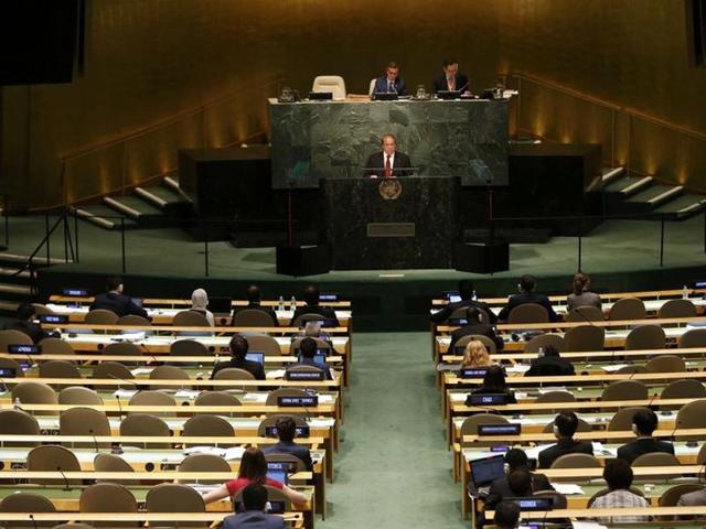 Muhammad Nawaz Sharif, Prime Minister of Pakistan, speaks to the United Nations General Assembly.(AFP Photo)