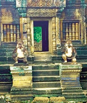 Merging cultures: Banteay Srei, much older than Angkor Wat, was originally called Tribhuwan Maheshwar. Chola sculptors later remodelled it on the lines of a Tamil temple. (Photo: Vir Sanghvi)