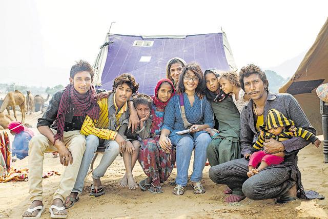 Akshatha Shetty with three generations of a Kalbelia tribe in Pushkar.