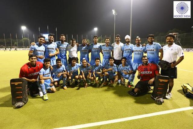 The Indian junior men’s hockey team after defeating Australia in the semifinal of the Sultan of Johor Cup on October 17. (Photo: Twitter handle @TheHockeyIndia) The Indian junior men’s hockey team after defeating Australia in the semifinal of the Sultan of Johor Cup on October 17. (Photo: Twitter handle @TheHockeyIndia)