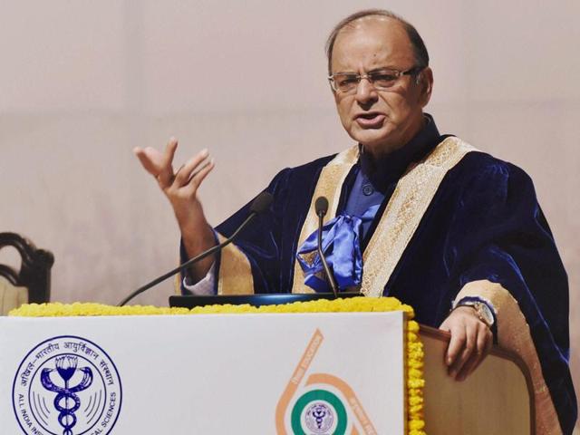 Union finance minister Arun Jaitley addresses the 43rd Annual Convocation of AIIMS in New Delhi on Sunday. (PTI Photo) Union finance minister Arun Jaitley addresses the 43rd Annual Convocation of AIIMS in New Delhi on Sunday. (PTI Photo)