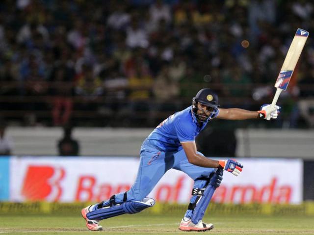 Rohit Sharma plays a shot during his innings of 65. (Kunal Patil/HT Photo) Rohit Sharma plays a shot during his innings of 65. (Kunal Patil/HT Photo)