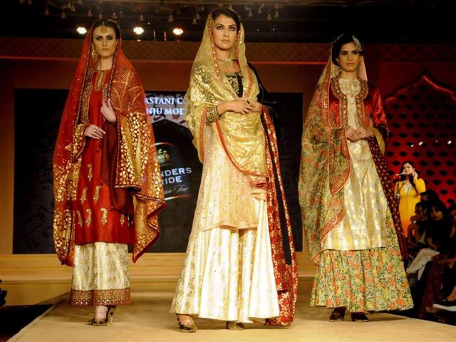 Models walk the ramp at the event. Bajirao Mastani will hit the screens on December 18, 2015. (Parveen Kumar/Hindustan Times)