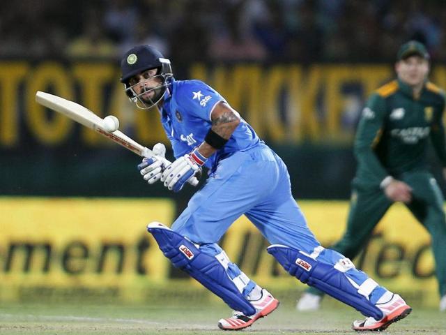 India's Virat Kohli watches his shot during India’s chase. (Reuters Photo) India's Virat Kohli watches his shot during India’s chase. (Reuters Photo)