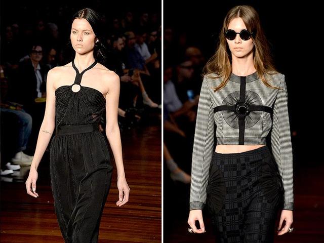 The collection featured jumpsuits and crop tops as well. (AFP)
