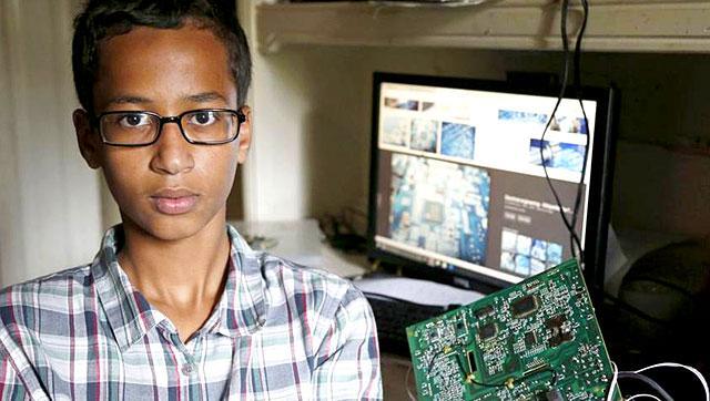 Ahmed Mohamed was taken in handcuffs to juvenile detention after taking a homemade clock to school. (Photo: Dallas Morning News) Ahmed Mohamed was taken in handcuffs to juvenile detention after taking a homemade clock to school. (Photo: Dallas Morning News)