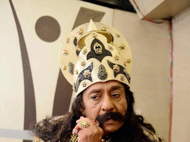 Veteran actor and Bollywood villain Ranjeet takes part in a Ramlila in New Delhi on Monday. (PTI)