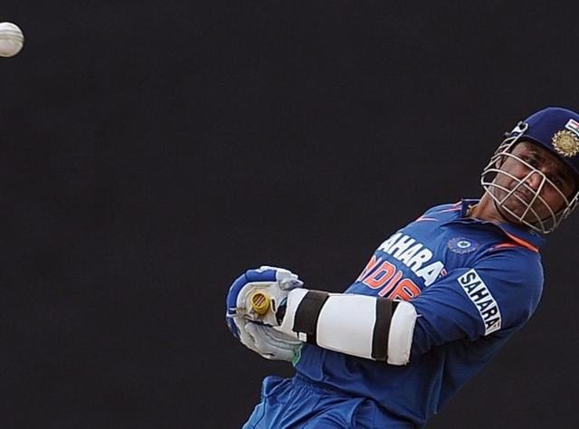 Virender Sehwag avoids a bouncer during the sixth Micromax tri-series One Day International (ODI) cricket match between India and New Zealand at the Rangiri Dambulla International stadium in Dambulla, some 150 km north of Colombo, on August 25, 2010. (AFP)