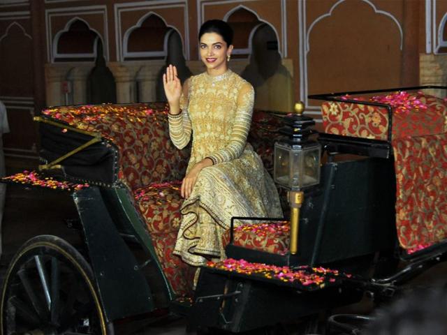 Deepika Padukone promotes Bajirao Mastani at the City Palace in Jaipur on Sunday. (PTI)