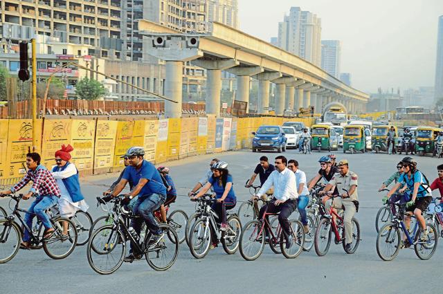 The Gurgaon police plan to focus more on the Cyber City stretch this car-free day.(HT File Photo) The Gurgaon police plan to focus more on the Cyber City stretch this car-free day.(HT File Photo)