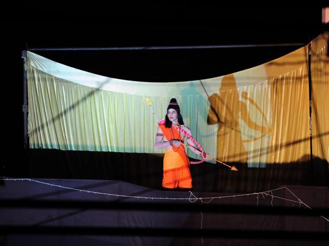 An artist dressed as Lord Rama performs in 'Ramleela' in Allahabad. (AFP)