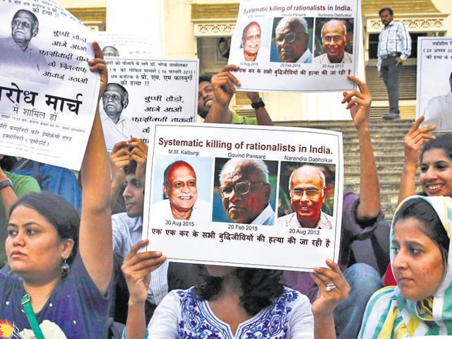 The politics of hatred has consumed the lives of thinkers like Narendra Dabholkar, Govind Pansare and MM Kalburgi(AP Photo) The politics of hatred has consumed the lives of thinkers like Narendra Dabholkar, Govind Pansare and MM Kalburgi(AP Photo)