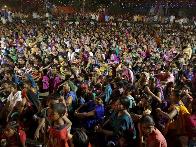 People watch the Ramlila performance in Ahmedabad. (REUTERS)