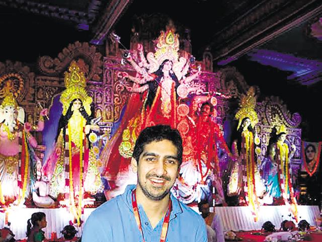 Director Ayan Mukherji at the Sarbojanin Durga Puja in Mumbai on Tuesday.