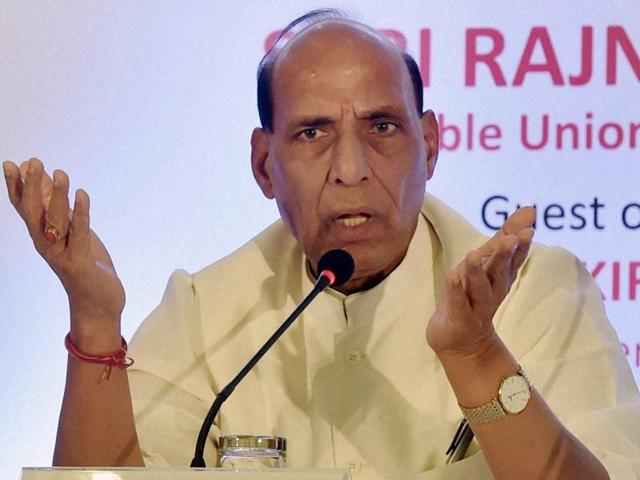 Union home minister Rajnath Singh (R) addresses the audience during the inauguration of Indian Police Foundation and Indian Police Institute in New Delhi on Wednesday. Minister of state for home affairs, Kiren Rijiju (L) is also seen.(PTI Photo) Union home minister Rajnath Singh (R) addresses the audience during the inauguration of Indian Police Foundation and Indian Police Institute in New Delhi on Wednesday. Minister of state for home affairs, Kiren Rijiju (L) is also seen.(PTI Photo)