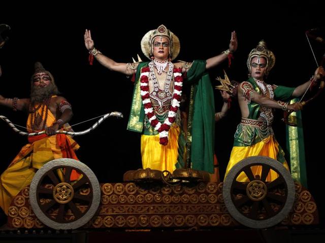 Parshuram Samvad scene from the Ramlila held at the Shriram Bharatiya Kala Kendra in New Delhi (Ajay Aggarwal/HT Photo)
