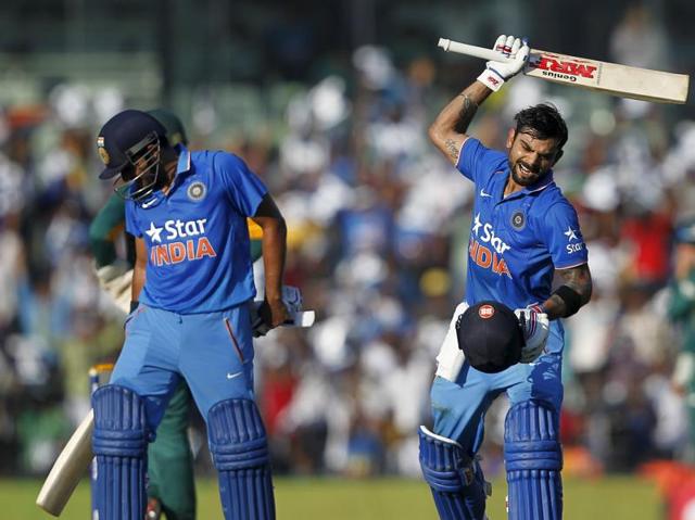 Virat Kohli celebrates his century. (Reuters Photo)