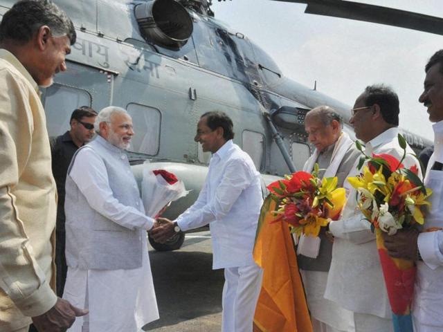 Prime Minister Narendra Modi performing the Pooja rituals at the foundation stone laying ceremony of 'Amaravati'- the new capital of Andhra Pradesh on Thursday. (PTI) Prime Minister Narendra Modi performing the Pooja rituals at the foundation stone laying ceremony of 'Amaravati'- the new capital of Andhra Pradesh on Thursday. (PTI)