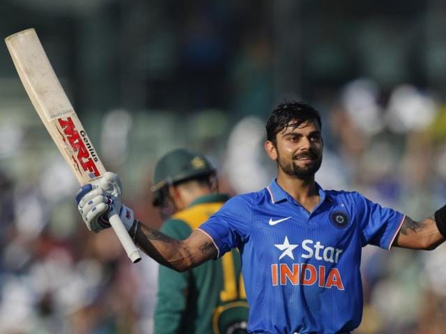 India’s Virat Kohli celebrates his hundred during the first innings. (AP Photo)