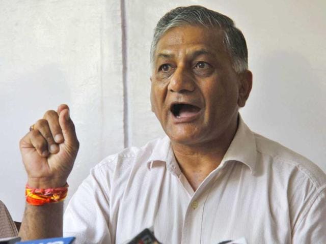 Former army chief Gen VK Singh addressing the media, in Gurgaon. The union minister’s remarks had effectively compared the Dalit children to a dog. (Manoj Kumar/ HT Photo) Former army chief Gen VK Singh addressing the media, in Gurgaon. The union minister’s remarks had effectively compared the Dalit children to a dog. (Manoj Kumar/ HT Photo)