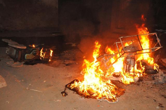 A Durga puja pandal was also set on fire. (HT Photo)