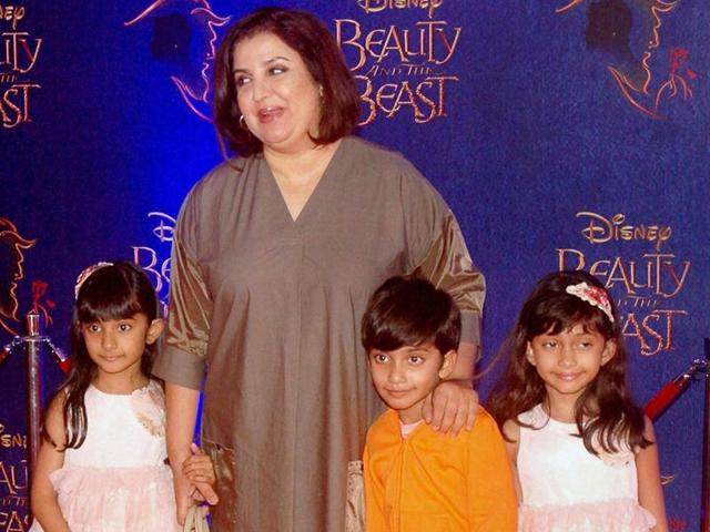 Director Farah Khan with her adorable triplets. (PTI)