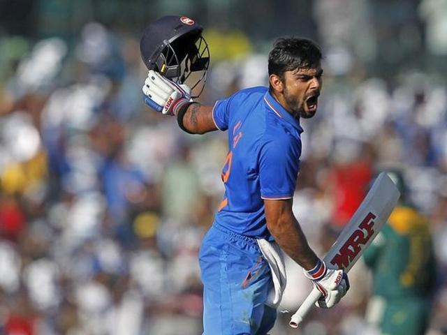 Virat Kohli reacts after scoring his century during their fourth one-day international cricket match against South Africa in Chennai. (REUTERS) Virat Kohli reacts after scoring his century during their fourth one-day international cricket match against South Africa in Chennai. (REUTERS)
