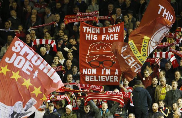 Liverpool fans hold up a banner for manager Jurgen Klopp at the Europa League fixture against Russian team Rubin Kazan. (Reuters) Liverpool fans hold up a banner for manager Jurgen Klopp at the Europa League fixture against Russian team Rubin Kazan. (Reuters)