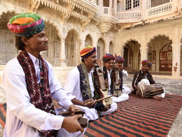Musicians of the Langa community practising at Mehrangarh Fort, Rajasthan. (Saumya Khandelwal/Hindustan Times)