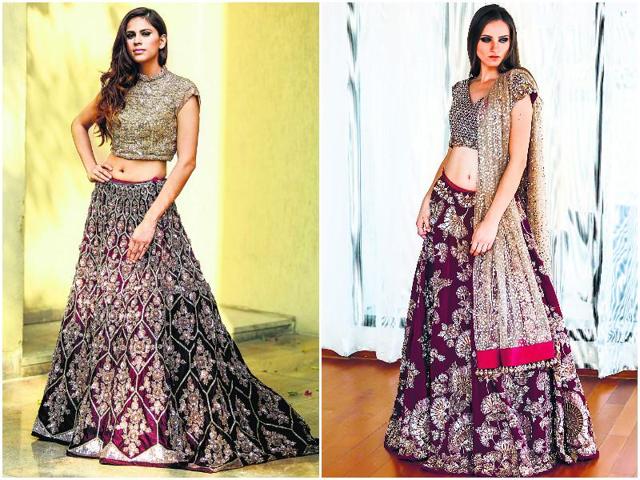 If you thought maroons were too traditional, think again! Antique golds bring in a bold touch of whimsy in these Manish Malhotra outfits.