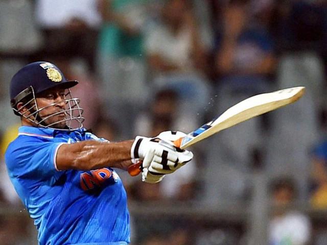 India’s MS Dhoni plays a shot during India’s chase of 439. (PTI Photo)