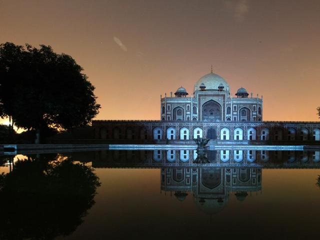 Blue light highlights Humayun’s Tomb, as India commemorates the 70th anniversary of the United Nations in New Delhi. (HT Photo) Blue light highlights Humayun’s Tomb, as India commemorates the 70th anniversary of the United Nations in New Delhi. (HT Photo)