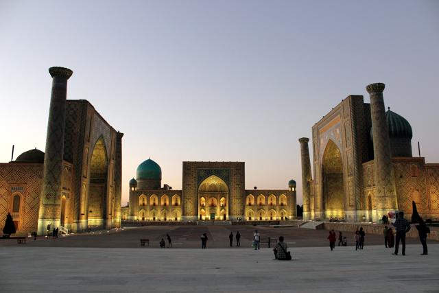 The Registan edged with its three magnificent madrasahs, Samarkand. (Rama Arya/HT)