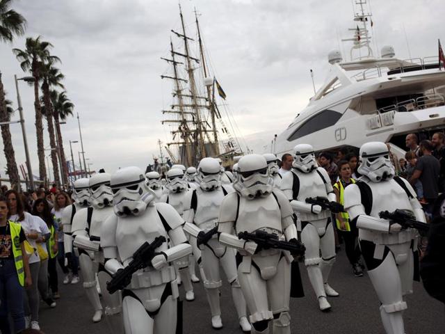 Stormtroopers from the Star Wars movies demonstrate during a solidarity parade to spread the message of bone marrow donation and the fight against cancer. (REUTERS)