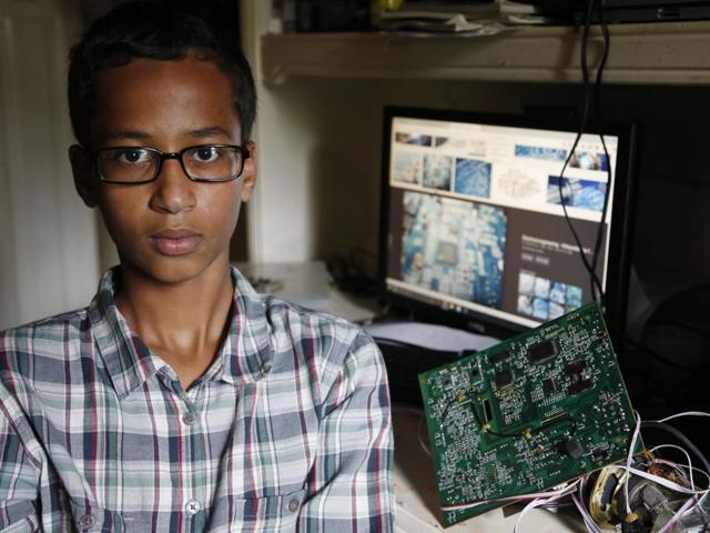 This photo provided by the Irving Police Department shows the homemade clock that Ahmed Mohamed brought to school, in Irving. Police detained the 14-year-old Muslim boy after a teacher at MacArthur High School decided that the homemade clock he brought to class looked like a bomb, according to school and police officials.(AP Photo) This photo provided by the Irving Police Department shows the homemade clock that Ahmed Mohamed brought to school, in Irving. Police detained the 14-year-old Muslim boy after a teacher at MacArthur High School decided that the homemade clock he brought to class looked like a bomb, according to school and police officials.(AP Photo)