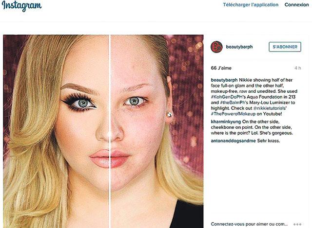In June, a beauty trend that went viral on Instagram featured women wearing make-up on only half their faces. The trend was inspired by YouTube hit Nikkie Tutorials. (Instagram) In June, a beauty trend that went viral on Instagram featured women wearing make-up on only half their faces. The trend was inspired by YouTube hit Nikkie Tutorials. (Instagram)
