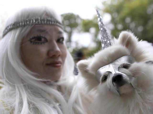 <p>Hundreds of costumed dogs descended on a New York City park for what's billed as the largest Halloween dog parade in US.</p><p>Thousands of spectators mingled Saturday with about 300 four-legged contestants near the stage in Manhattan's Tompkins Square Park.</p><p>Every imaginable breed was paraded one by one to preen before judges in the hopes of a Best in Show award.</p><p>There were doggy dinosaurs, an alligator and a fisherman. There also were characters from “The Wizard of Oz” and “The Flintstones” and a dog dressed as Pope Francis.</p>