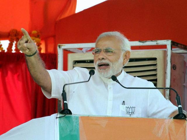 Prime Minister Narendra Modi addressing an election rally in Buxar. (PTI) Prime Minister Narendra Modi addressing an election rally in Buxar. (PTI)