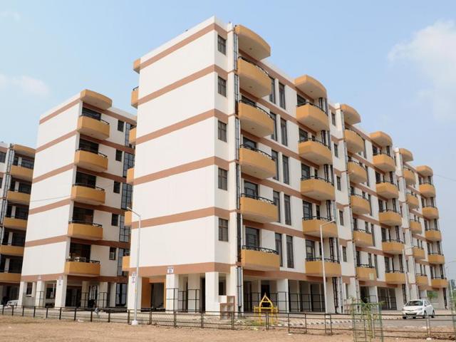 A view of the Chandigarh Housing Board (CHB) flats in Sector 63, Chandigarh, on Monday. (Gurminder Singh/HT Photo) A view of the Chandigarh Housing Board (CHB) flats in Sector 63, Chandigarh, on Monday. (Gurminder Singh/HT Photo)