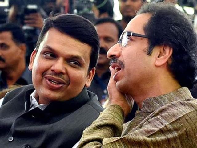 Maharashtra CM Devendra Fadnavis along with Shiv Sena chief Uddhav Thackeray in Mumbai. (PTI photo)