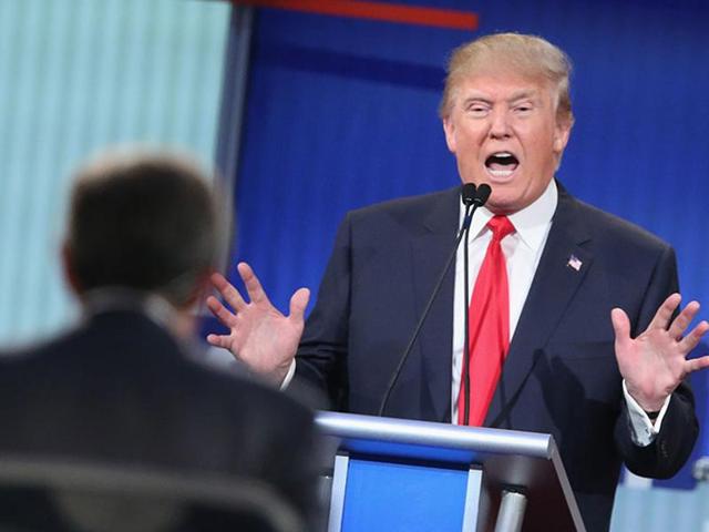 Republican presidential candidate Donald Trump during the first Republican presidential debate hosted by Fox News and Facebook at the Quicken Loans Arena in Cleveland, Ohio. (AFP) Republican presidential candidate Donald Trump during the first Republican presidential debate hosted by Fox News and Facebook at the Quicken Loans Arena in Cleveland, Ohio. (AFP)