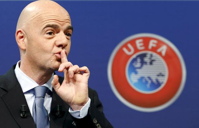 Uefa General Secretary Gianni Infantino during the draw for the play-off matches for Uefa Euro 2016 at the Uefa headquarters in Nyon, Switzerland, on October 18, 2015. (Reuters Photo) Uefa General Secretary Gianni Infantino during the draw for the play-off matches for Uefa Euro 2016 at the Uefa headquarters in Nyon, Switzerland, on October 18, 2015. (Reuters Photo)
