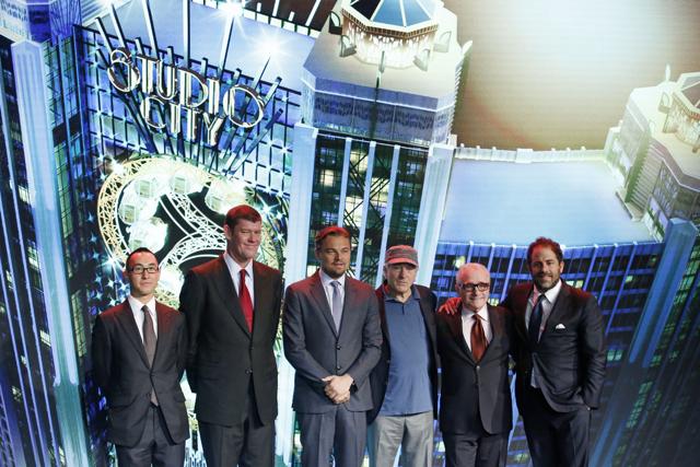 From left, Melco Crown Entertainment's co-chairman and chief executive officer Lawrence Ho and co-chairman James Packer pose with film stars Leonardo DiCaprio, Robert De Niro, director Martin Scorsese and producer Brett Ratner during a launch ceremony of the Studio City project in Macau. (AP) From left, Melco Crown Entertainment's co-chairman and chief executive officer Lawrence Ho and co-chairman James Packer pose with film stars Leonardo DiCaprio, Robert De Niro, director Martin Scorsese and producer Brett Ratner during a launch ceremony of the Studio City project in Macau. (AP)