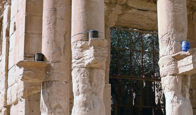 This undated photo released on Tuesday, Aug. 25, 2015 on a social media site used by Islamic State militants shows the 2,000-year-old temple of Baalshamin in Syria's ancient caravan city of Palmyra rigged with explosives. (AP) This undated photo released on Tuesday, Aug. 25, 2015 on a social media site used by Islamic State militants shows the 2,000-year-old temple of Baalshamin in Syria's ancient caravan city of Palmyra rigged with explosives. (AP)