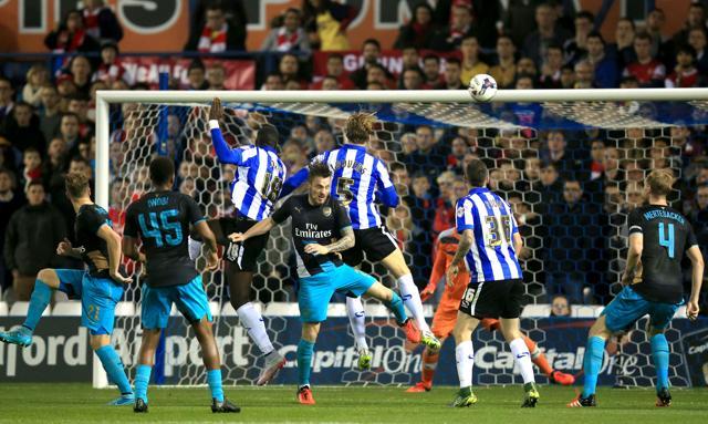 Sheffield Wednesday's Lucas Joao, third left, scores his side's second goal. (AP)
