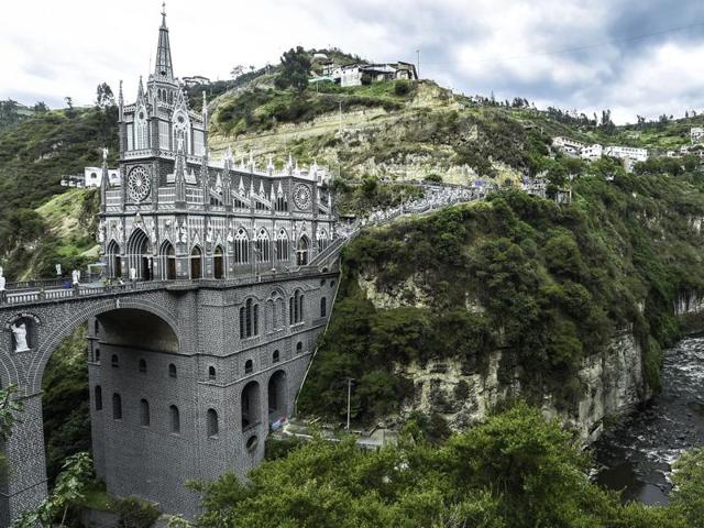 Another view of the sanctuary of Our Lady of the Rosary of Las Lajas in Ipiales on October 22, 2015. (AFP)