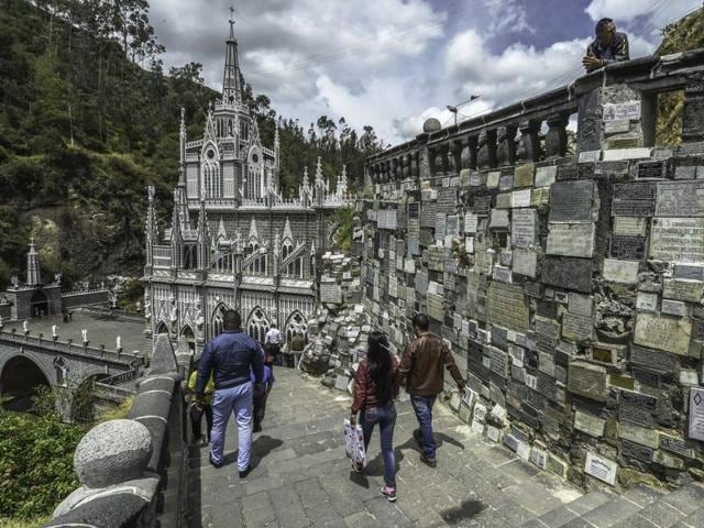 Pilgrims visit the sanctuary of Our Lady of the Rosary of Las Lajas in Colombia on October 22, 2015. (AFP)